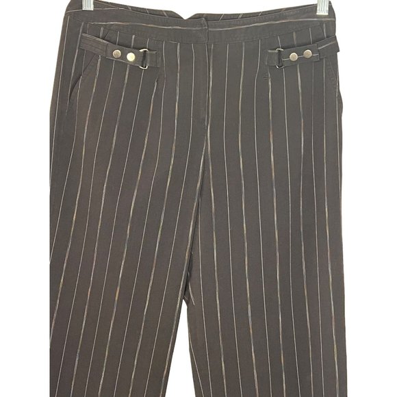 Larry Levine petite stretch 10 P black pinstripe snap straps at pockets, wide le - Picture 2 of 10